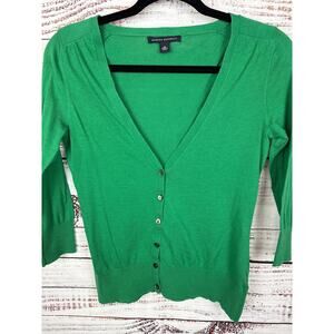 Womens Y2K Banana Republic V Neck Green 3/4 Sleeve Lightweight Cardigan SMALL